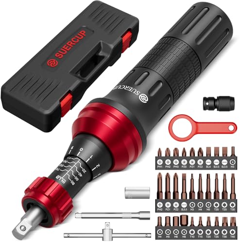 SUERCUP 1/4" 10-80In.lb Torque Wrench Screwdriver 36 PCS Set | T-bar, Hex, Torx, and Phillips S2 Bits, Torque Screwdriver, For Scope and Car, Bike Mounting and Home DIY - size: 10-80In.lb