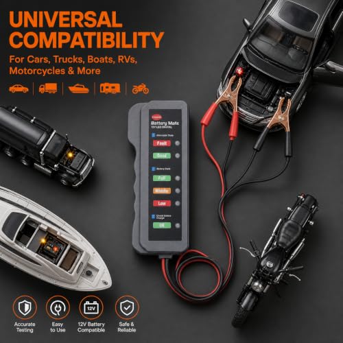 BM310 12V Battery Tester with Alternator Test, Car Battery Load Tester, Automotive Batteries Analyzer for Cars, Trucks, Boats, RV, SUV, Marine with Accurate Readings