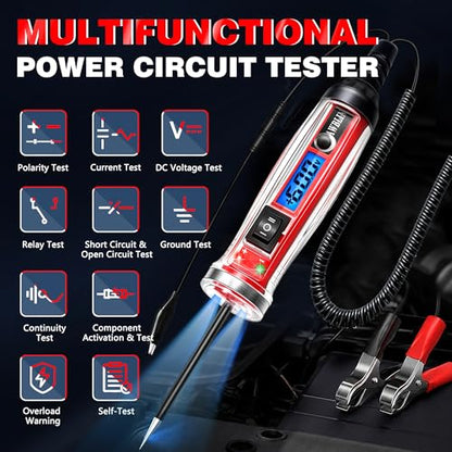 AWBLIN Power Circuit Probe Tester, LCD Digital Automotive Test Light | Voltage Display & Illumination, DC Voltage Tester, Electrical System Tool, Relay Fuse Continuity Current Test
