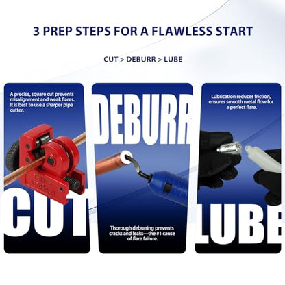 Professional Hydraulic Flaring Tool Kit, with Stabilizing Arm for 45° Double & Single, ISO Bubble, GM Fuel & Transmission Line Flares - 3/16" to 1/2" & 4-10mm, Includes Cutter & Deburrer - size: MU-HFTK-410