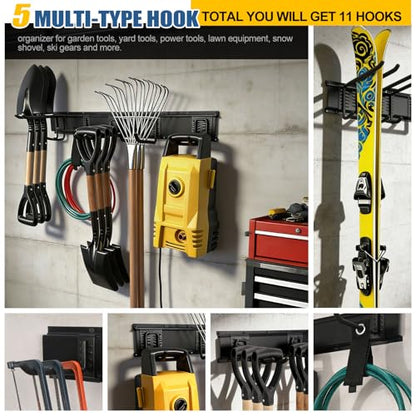 Garage Tool Organizer Wall Mount 49.5", 520lbs Heavy Duty Rack | 11 Adjustable Hooks for Garage Wall Garden & Yard Storage, Shed Wall Hanger System for Shovels, Ladders, Brooms, Weed Eaters - size: 49.5''-14Pack