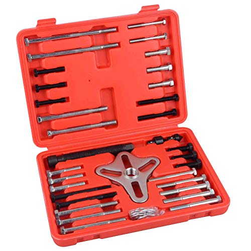 DAYUAN 46Pcs Harmonic Balancer Puller Set, Flywheel Steering Wheel Puller | Gear Puller Yoke Crankshaft Pulley Puller，30 Bolts，Heat-Treated Alloy Steel Yoke，Floating Swivel，For 2 & 3-Hole Applications
