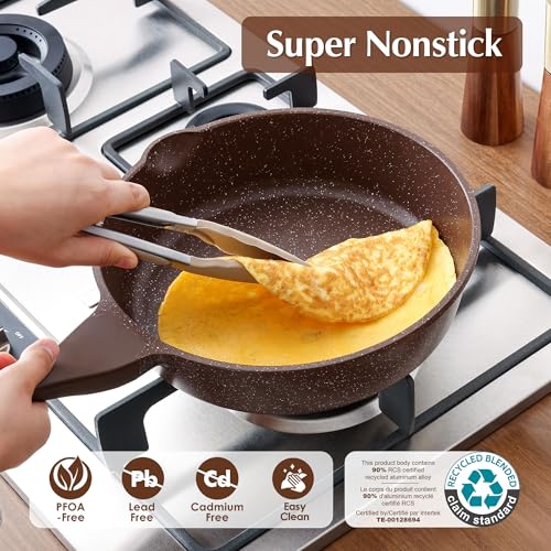 SENSARTE Nonstick Deep Frying Pan Skillet, 10-inch Saute Pan with Lid, Stay-Cool Handle, Cooking Pan, Healthy Stone Cookware Induction Compatible - color: Toffee Brown, size: 10-inch/3.5QT