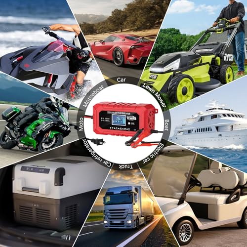 YONHAN 15A Battery Charger, 12V/24V LiFePO4 & Lead Acid Car Battery Charger, 9-Stage Trickle Charger with Temp Compensation, Automotive Battery Maintainer for Car Truck Motorcycle Lawn Mower Boat(Red)