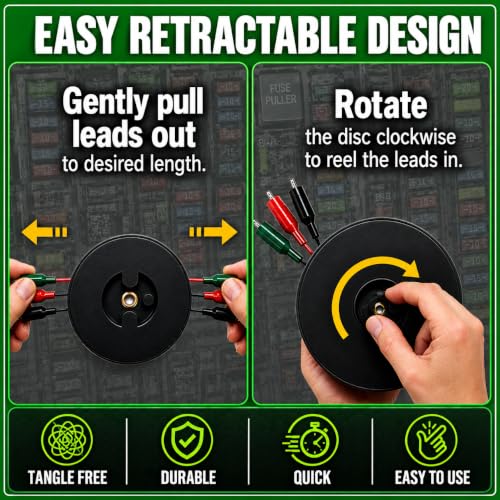 OCM - 3 Wire Retracteable Test Leads - 18 Gauge Electrical Copper Wire, Alligator Clips, Impact Resistant Case