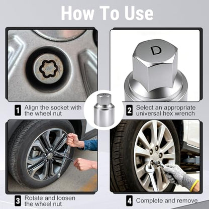 D-Wheel Locking Lug Nut Removal Tool Key for Toyota, Professional Anti-Theft Lock Nut Remover Socket, Lost Wheel Lock Key Replacement for Tacoma, Camry Automotive Tools