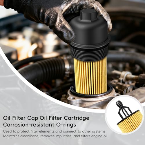 Plastic Engine Oil Filter Housing Cap with Oil Filter Assembly | Compatible With 2011-2016 Chrysler, Dodge Charger Challenger, Jeep Grand Cherokee,Ram ProMaster 3.6L V6 | OE 68191350AA