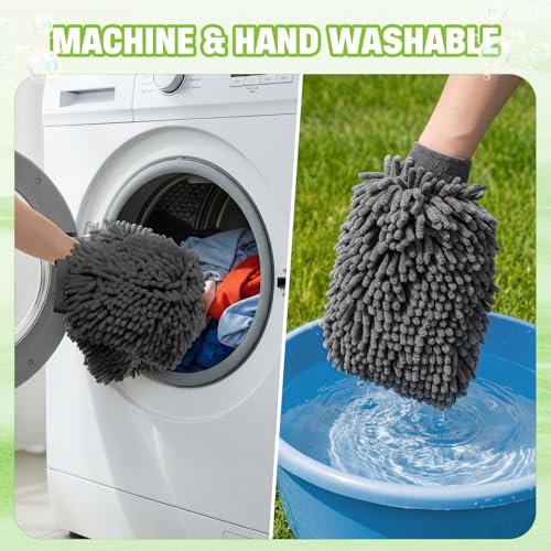 48 Pack Car Wash Mitt Bulk Microfiber, 10'' x 8'' Chenille Car Wash Mitt Gloves, Scratch Free Double Sided No Lint No Marks for Truck SUV and All Vehicle Surfaces (Grey) - color: Grey
