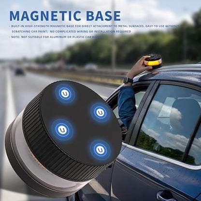 Battery Operated Red/Blue Beacon Strobe Light w/Magnetic Base, Portable USB-C Rechargeable Mini Roof Top LED Warning Emergency Flashing Lights for Trucks, Vehicles, Car 1-Pcs - color: Red/Blue