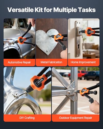 VEVOR Rivet Nut Tool Kit, 14-Inch Two-Handed Rivnut Tool Kit, with 7 Mandrels and 70 Nuts, Metric and SAE Size M6, M8, M10, 10-24, 1/4-20, 5/16-18, 3/8-16 UNC, with a Carrying Case, for Home, Auto - size: 14", style: RIVET NUT TOOL