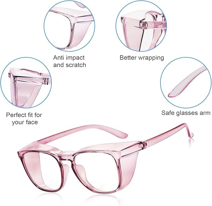 Stylish Safety Glasses Goggles for Women Girls Anti-fog Glasses Protective Eyewear Clear Glasses - color: Pink+purple