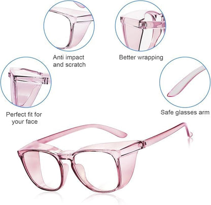 Stylish Safety Glasses Goggles for Women Girls Anti-fog Glasses Protective Eyewear Clear Glasses - color: Pink+purple