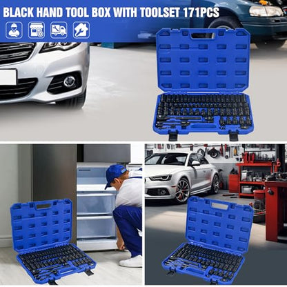 Air Tool and Accessories Kit, 67 Piece Pneumatic Tool Set with Ratchet Wrenches, Universal Joints, Extension Rods and Quick Couplings, Black and Blue Case (67 Pieces) - size: 67 Pieces
