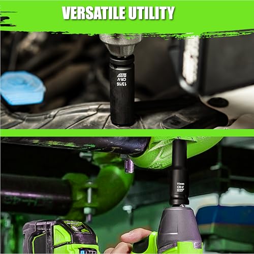 SUNHZMCKP 30-Piece 1/2" Drive Impact Socket Set, SAE (3/8"- 1") and Metric (10mm-24mm) Deep Socket Set, Including Impact Extension Bar 3 ", 5", 10" and 1/2" Socket Adapter, 6 Point Design, CR-V - size: 30-Pc 1/2" Drive Impact Socket Set