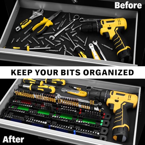 ELEAD 4-Piece Magnetic Slidable Drill Bit Holder, 160 Holes Bit Storage with Strong Magnetic Rail, Screwdriver Drill Bit Organizer for Your Specialty(Bits Not Included) - style: 4 Drill Bit Holder with Magnetic Rail