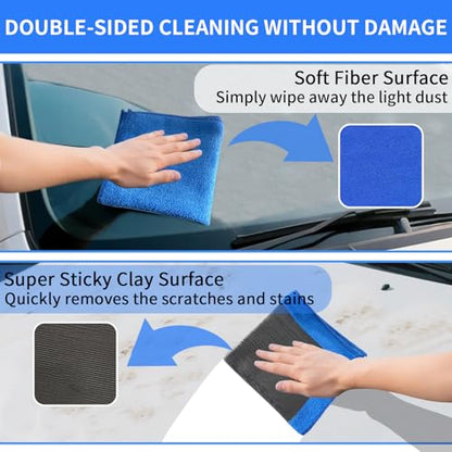 2 Pack Clay Towel Auto Detailing 12 x 12 Inch Fine Grade Clay Bar Towel for Car Detailing Microfiber Car Cloth Cleaner for Cleaning & Release of Paint Contaminants, Blue - color: Blue