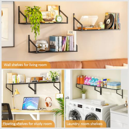 ThreeHio 3 Pack Garage Wall Shelving, Heavy Duty Garage Shelves Wall Mount, Hanging Storage Rack Wire Shelving for Garage Organization Tool Organizer, Floating Shelves for Laundry Living Room Study
