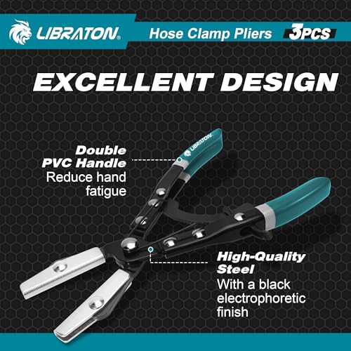 LIBRATON Hose Clamp Pliers, 3PCS Ratchet Hose Pliers, Hose Pinch Pliers Automotive, Hose Clamp Tool, Ratcheting Hose Pinch Off Pliers for Fuel, Flexible, Radiator Hose, with Storage Bag, 8" 10" 12" - style: Metal Pilers