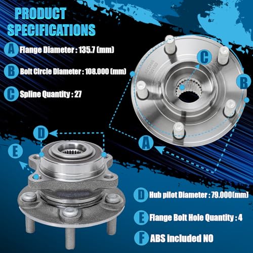 Detroit Axle - 2 Front Wheel Bearing Hubs for 2013-2020 Ford Fusion, Hub Bearing Lincoln MKZ Ford Police Responder SSV Plug-in Hybrid, Replacement Wheel Bearing and Hubs Assembly Set - style: 512498 x2/Pair