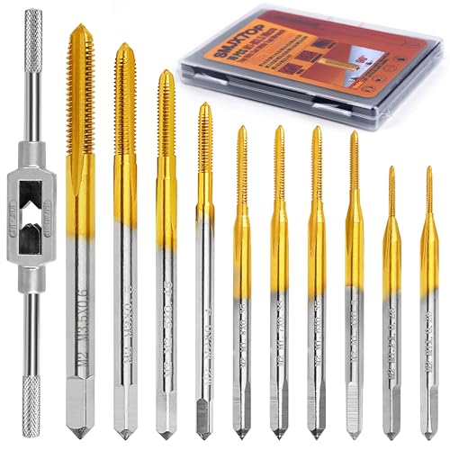 10pcs Micro Metric Taps Bits Set with 1Pc Tap Wrench,M1-M3.5 Mini Machine Screw Tap Set, Small Thread Screws Tapping Bits Tool - size: M1 to M3.5 - 10Pcs Micro Tap Set
