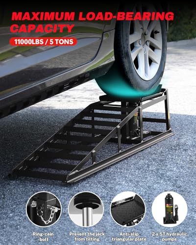 GarveeTech2 Pack Hydraulic Car Ramps 5T 11000lbs Low Profile Car Lift Service Ramps Truck Trailer Garage, Height Hydraulic Vehicle Ramps - color: Black