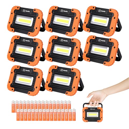 KunHe 8 Pack Magnetic Battery Powered Work Light 500 Lumen Portable Work Light IPX4 Waterproof 180 Rotating Bracket (32 AA Alkaline Batteries Included) for Camping Car Repair Emergency - style: 8 Pack Battery version