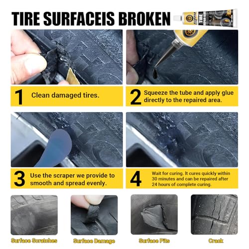 Tire Repair Glue Kit, 100ml Tire Repair Adhesive Black, Strong Bonding Professional Rubber Cement for Car, Motorcycle, Jeep, Truck, Rc (1.69floz *2)