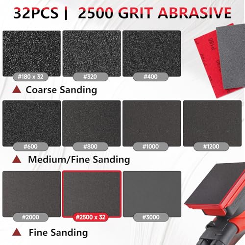 32 PCS 2500 Grit Sanding Sponge, Soft and Flexible Sandpaper Block | 3 x 4 Inch, Hook and Loop, Wet and Dry Use, Washable and Reusable, Tear-Resistant Polishing Pads for Metal Auto Paint Wood - style: 32Pcs 2500Grit