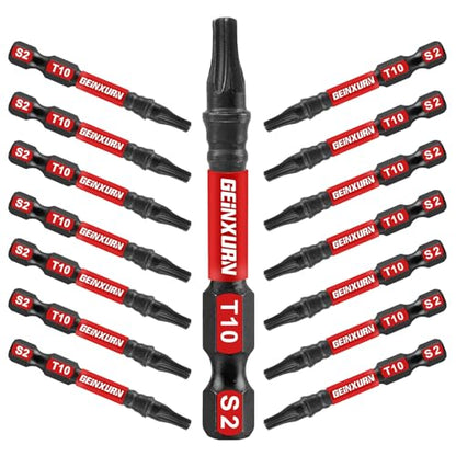 Geinxurn 15 Pieces T10 Impact Tough Magnetic Screwdriver Bit Set, 2 In. #10 Torx Head Power Bit Set, S2 Alloy Steel T10 Star Bit Set - size: 2"-15PCS, style: T10