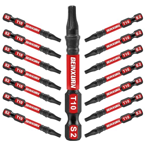 Geinxurn 15 Pieces T10 Impact Tough Magnetic Screwdriver Bit Set, 2 In. #10 Torx Head Power Bit Set, S2 Alloy Steel T10 Star Bit Set - size: 2"-15PCS, style: T10