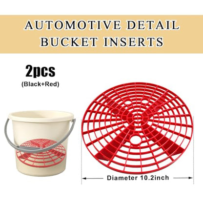 2 PCS Car Wash Bucket Insert, Plastic Wash Bucket Insert Removes Dirt Debris for Car Detailing Cleaning, Auto Detail Grit Trap Fits 12 Inch Diameter or 3-5 Gallon Bucket (Black+Red) - color: Black+red