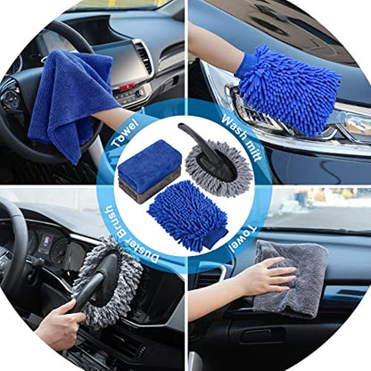 39Pcs Car Cleaning Wash Kit Interior Detailing Cleaner Kit with High Power Handheld Vacuum, Brush Set, Windshield Tool, Duster, Towels, Tire Brush, Complete Car Care Tools, Blue - color: Blue, size: 39Pcs