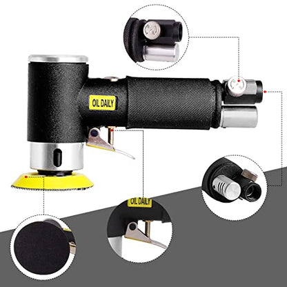 Mini Air Sander,Random Orbital Air Sander Kit,Mini Pneumatic Sander for auto sanding tools kits with 1/2/3inch Polishing Sponge & Wool Pads Sandpapers (1"2"3" Buffer&Sander Kit) - color: 1"2"3" Buffer&sander Kit