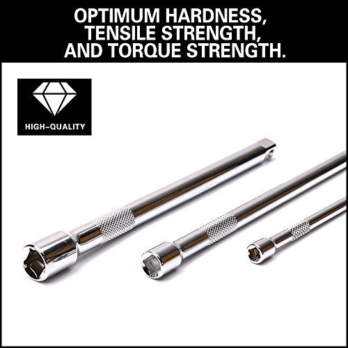 HORUSDY 9-Piece Socket Extension Bar Set, Ratchet Extension Bar Set,1/4", 3/8", and 1/2" Impact Drive Socket, Drive Tool Accessory, CR-V Steel Storage Tray - style: 9-PCS Chrome Extension