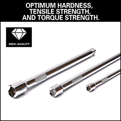 HORUSDY 9-Piece Socket Extension Bar Set, Ratchet Extension Bar Set,1/4", 3/8", and 1/2" Impact Drive Socket, Drive Tool Accessory, CR-V Steel Storage Tray - style: 9-PCS Chrome Extension