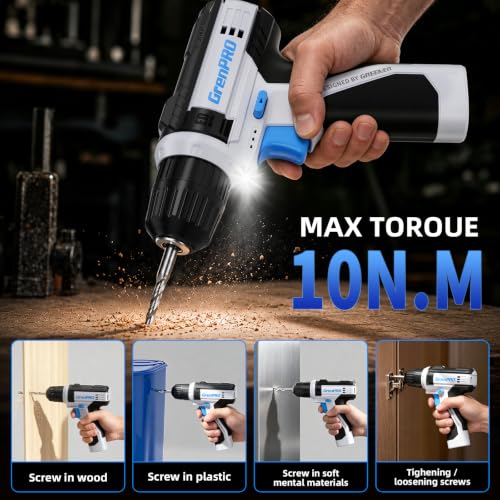 GRENPRO 188PC Blue Cordless Drill Tool Set for Wo&Men Tool Kit for Home Box | All-In-One Basic Household Tool Box, Glue Gun Accessories DIY, CR-V Steel, Sturdy Storage Case Auto Repair Kit For Men - style: Blue Power Drill Set 188PC