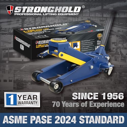 STRONGHOLD 3 Ton Hydraulic Dual Pump Garage Jack (6000 LBS) – Heavy-Duty Steel Floor Jack, Quick Start Lift, 5-1/4” to 18-1/4” Range, 360° Swivel Saddle