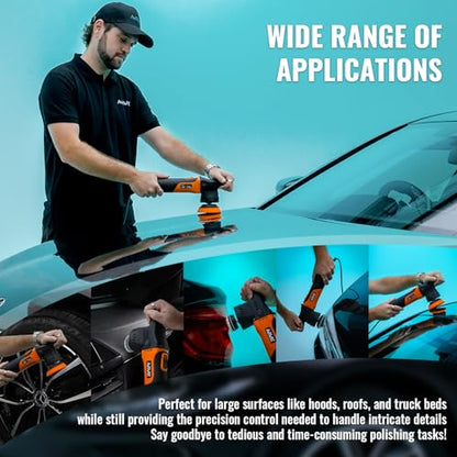 AUTIWOZ Carbon Fiber Mini Car Buffer Polisher, 630W Copper Motor 12mm Orbit, 2&3Inch Dual Action Polisher for Car Detailing, 2500-7000RPM with Soft Start, 3M Corded Auto Electric Polishing Machine - size: k2