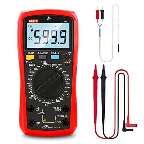 UNI-T Multimeter Kit UT890C True RMS 6000Counts Volt Meter Ohmmeter, Ac Dc Voltage Current Amp Capacitance Meter Temperature hFE Diode Continuity Test NCV for Automotive HVAC - size: UT890C