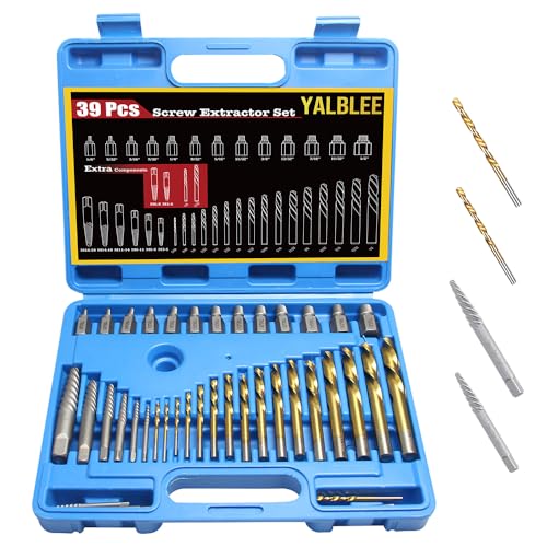 39 Pcs Screw Extractor and Left Hand Drill Bits Set, Easy Out Screw Extractor Set with Reverse Drill Bits, Multi-Spline Extractors for Removing Broken Bolts and Stripped Screws - size: 39 PCS SES