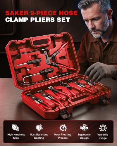 Saker Hose Clamp Pliers Set, Automotive Clamp Removal Tool Kit, Spring Clip Pliers, Flexible Cable Clamp Tool - 9PCS Heavy Duty Locking Kit for Car Engine Repair Tight Space Mechanic DIY - size: 9PCS
