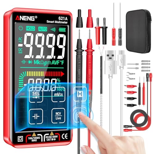 ANENG Digital Multimeter Tester Smart Touch TRMS Auto-Ranging 9999Counts Rechargeable anti-burning Ohm Amp VoltMeter With NCV,DC/AC Current,Voltage,Resistance Diodes,Continuity,Capacitance,Temperature - style: 621A Backlit Color Touch Screen
