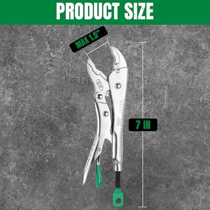 SK 7" Curved Jaw Locking Pliers, Vice Grips, Premium CR-V Steel | Vise Grip Pliers, Nickel-Plated Finish, Ergonomic Anti-slip Handle, Ideal for Welding or Assembly - size: 7"