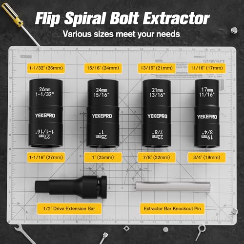 6PCS 2-in-1 Lug Nut Extractor Socket, 1/2" Drive Lug Nut Removal | 17-27MM, Double-Sided Impact Twist Sockets for Removing, Rusted & Damaged Lug Nuts, with Extension Bar & Knockout Pin