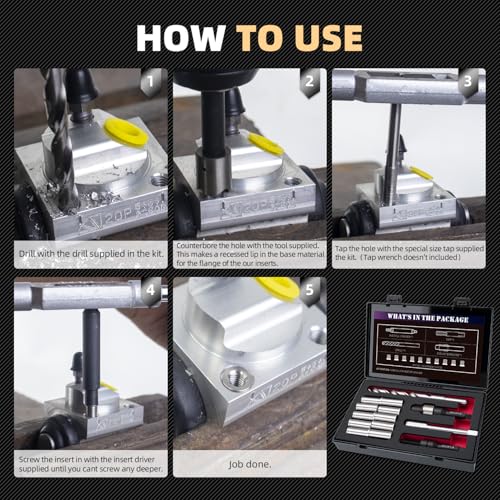 M11X1.5 Metric Thread Repair Kit with Insert HSS Drill, Tap, Counterbore, Installation Driver, 10PCS Stainless Steel Insert M11X1.5X30MM
