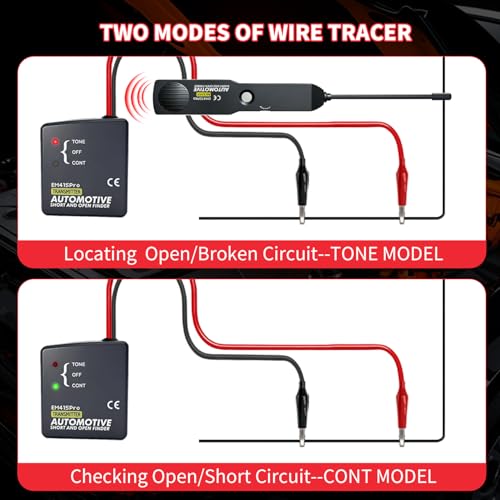 Automotive Wire Tracer Electrical with Battery, FIRSTOOL EM415Pro Automotive Short & Open Finder Circuit Tester,DC 6-42V Fault Probe Cable Tracer,Circuit Breaker Finder for Car, Boat, Trailer etc - style: With Battery