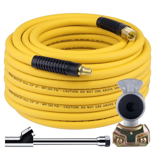 Truck Tire Inflator Kit, 3/8” x 50FT Hybrid Air Hose with 1/4" Chuck and 1/2" NPT Universal Gladhand Connection - color: Yellow