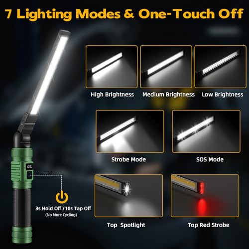 LNRYY Magnetic Work Light 2Pack,1500 High Lumens & All Aluminum Rechargeable LED Work Light, 7 Modes & 360° Rotation Magnetic Flashlight, Mechanic Light for Car Repairing, Fathers Day Dad Gifts | All Aluminum, 1500 High Lumens, Digital Display, 360° Rotat