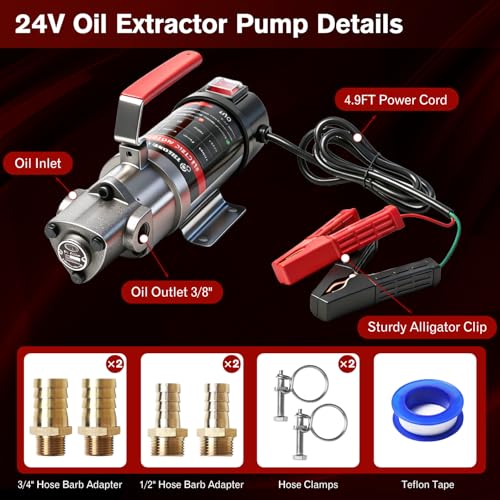 24V 100W Electric Oil Extractor Pump, 3.2GPM High Flow Gear Oil Change Pump, Transmission Fluid Pump for Engine Oil, Viscous Liquids, Lubricant, Extended Motor & Enlarge Pump Head - color: Single Pump