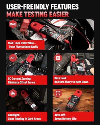 KAIWEETS Digital Clamp Meter with Round Jaw, Automotive Multimeter, NCV, 2000 Counts, Amp Voltmeter, Accuratly Measure AC/DC Current & Volatge, Resistance, Diode, Capacitance, Continuity, Frequency - color: Red